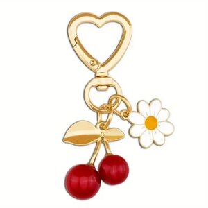 Cherry and Daisy Purse Charm Keychain